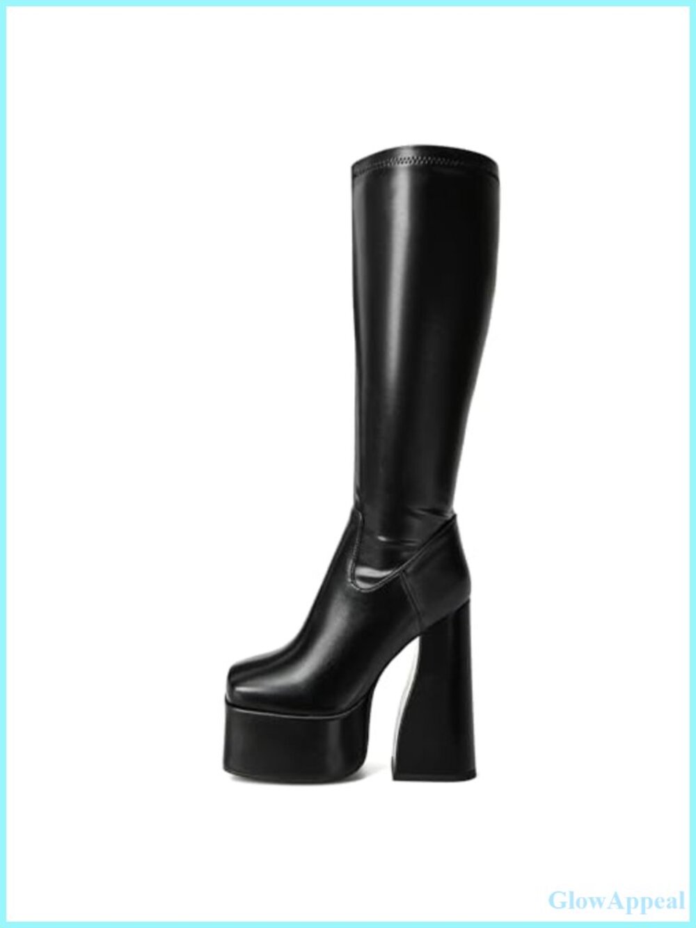 Elastic Women Knee High Boots Platform Chunky Heel Side Zipper Stretch